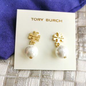 Tory Burch Pearl logo drop earrings